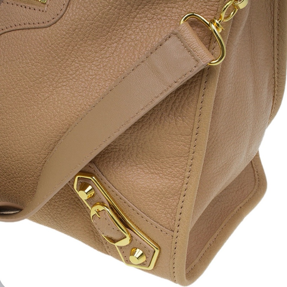 Auth Balenciaga City Bag medium Metallic edge Beige Chèvre Gold strap Mirror - Picture 6 of 12